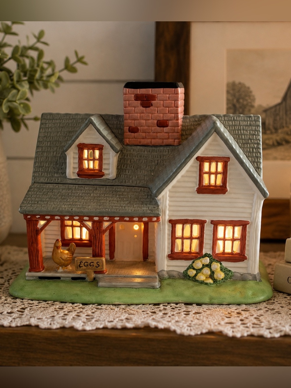 PartyLite Farmhouse Chicken Egg Cottage Candle Holder Country Decor
